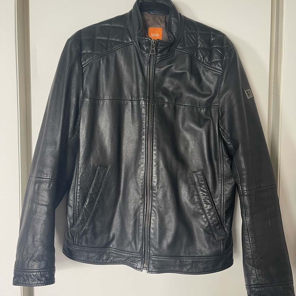 BOSS ORANGE Black Moto Jacket Stand-Up Collar